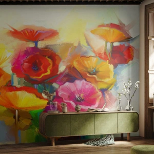 Fototapet Premium Canvas - Inte bara rött - Blommor, Vallmo, Trädgård - 250x175 cm