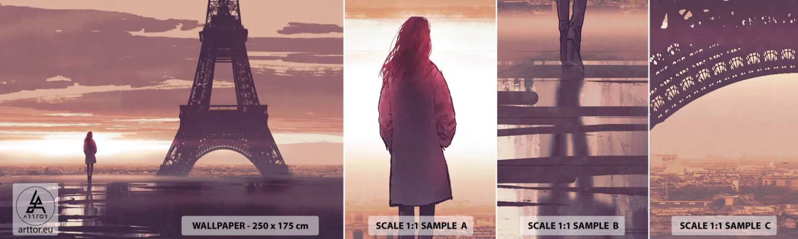 Provbit av självhäftande fototapet Deluxe Sticker - Bara de två - Stad, Eiffeltornet, Paris - 100x30 cm