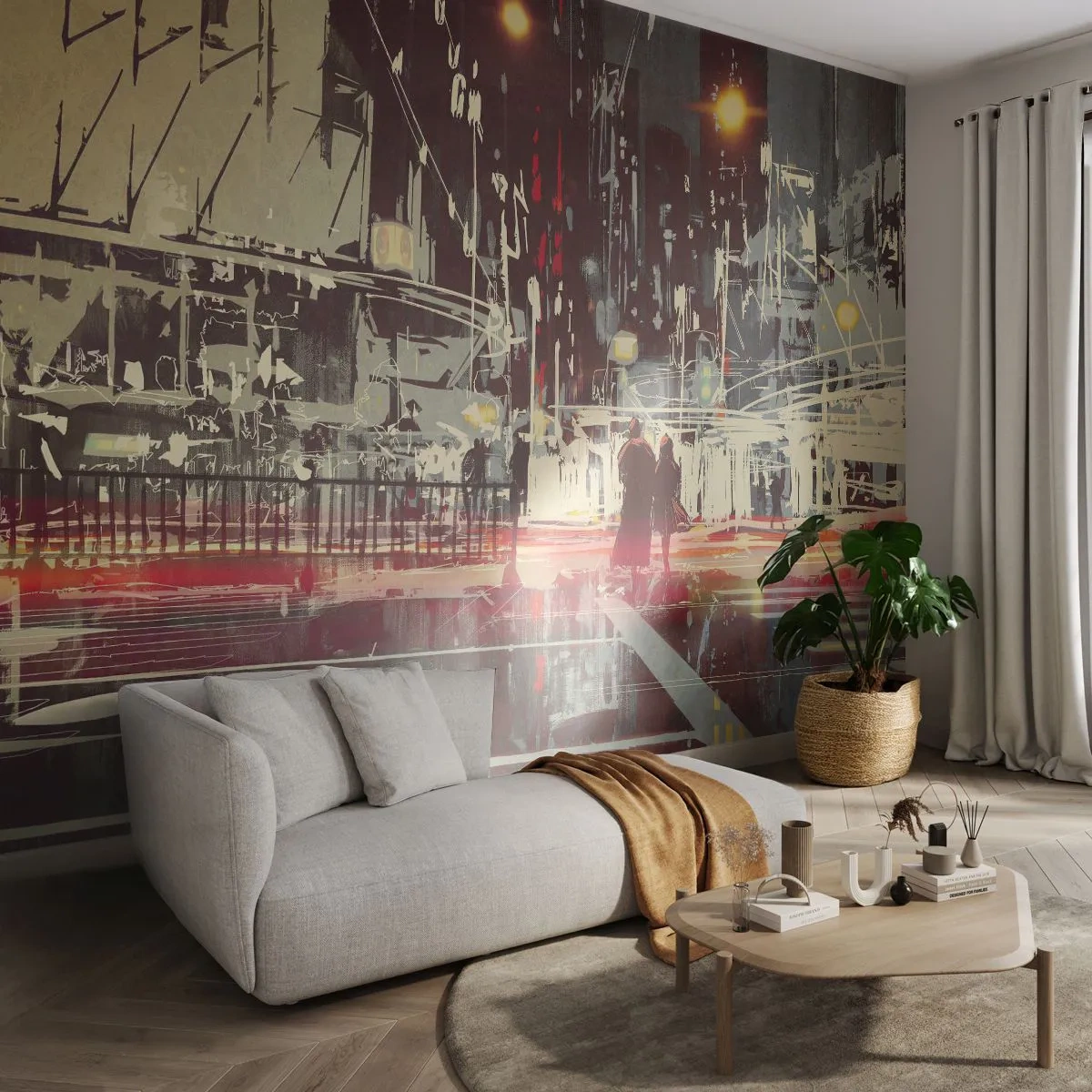 Självhäftande Fototapet Deluxe Sticker - Storstads passage - Stad, Arkitektur, Nattliv - 250x175 cm