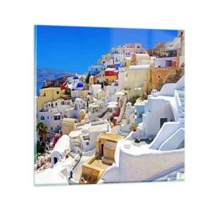 Glastavla - Bild på glas - En dröm om grekisk sommar - 50x50 cm