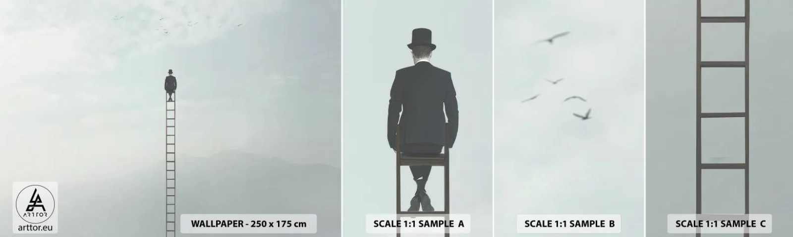 Provbit av självhäftande fototapet Deluxe Sticker - Var över det - Abstraktion, Man, Bit - 100x30 cm