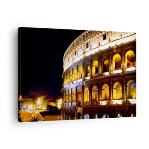 Canvastavla - Bild på duk - Colosseum upplyst av ljus på natten i Rom - 70x50cm - Låt tävlingen börja - Modern väggdekoration för vardagsrum och sovrum ARTTOR