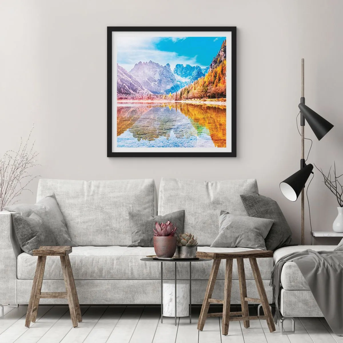 Affisch i svart ram - Det är redan höst i fjällen - 50x50 cm