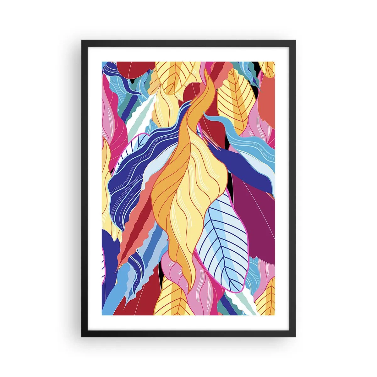 Affisch i svart ram - Färgglada löv i abstrakt stil - 50x70cm - Färgglad röra - Modern väggdekoration för vardagsrum och sovrum ARTTOR