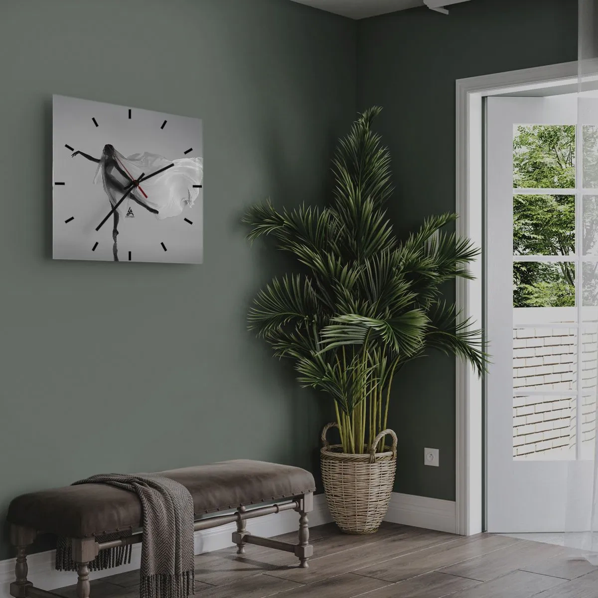 Väggklocka - Klocka på glas - Lätthet och grace - 30x30 cm