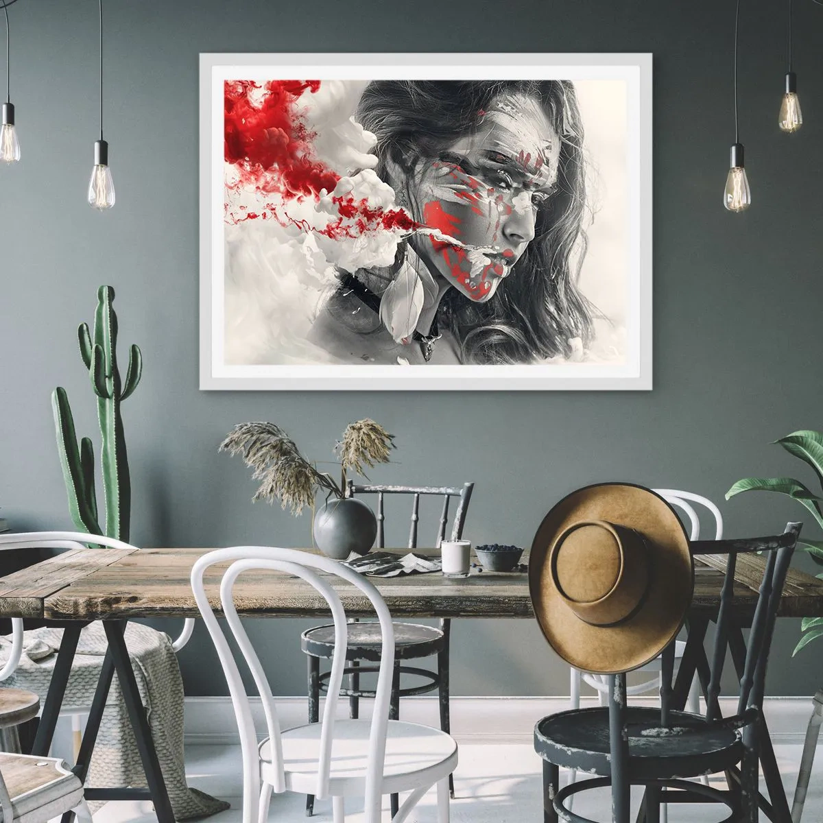 Affisch i vit ram - Röd-vit absurdhet - 50x40 cm