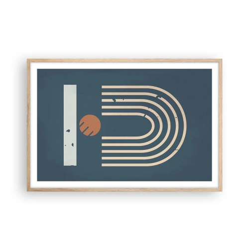 Affisch i ram av ljusek - Geometri mot mörkblå bakgrund - 91x61 cm