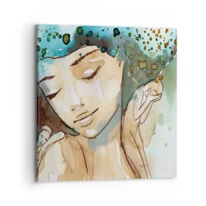 Canvastavla - Bild på duk - Lady in blue - 70x70 cm