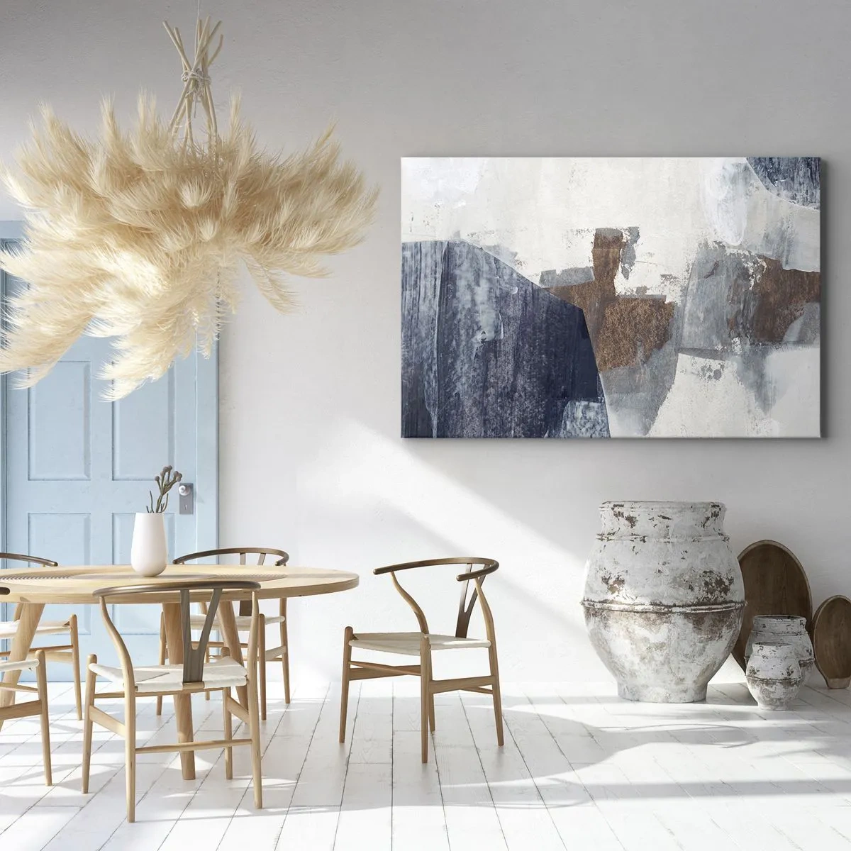 Canvastavla - Bild på duk - Abstrakta former i nyanser av blått och brunt - 70x50cm - Blåbruna former - Modern väggdekoration för vardagsrum och sovrum ARTTOR