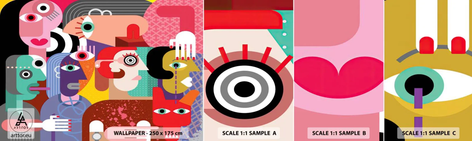 Provbit av självhäftande fototapet Deluxe Sticker - Vi är från Picasso - Abstraktion, Kubism, människor - 100x30 cm