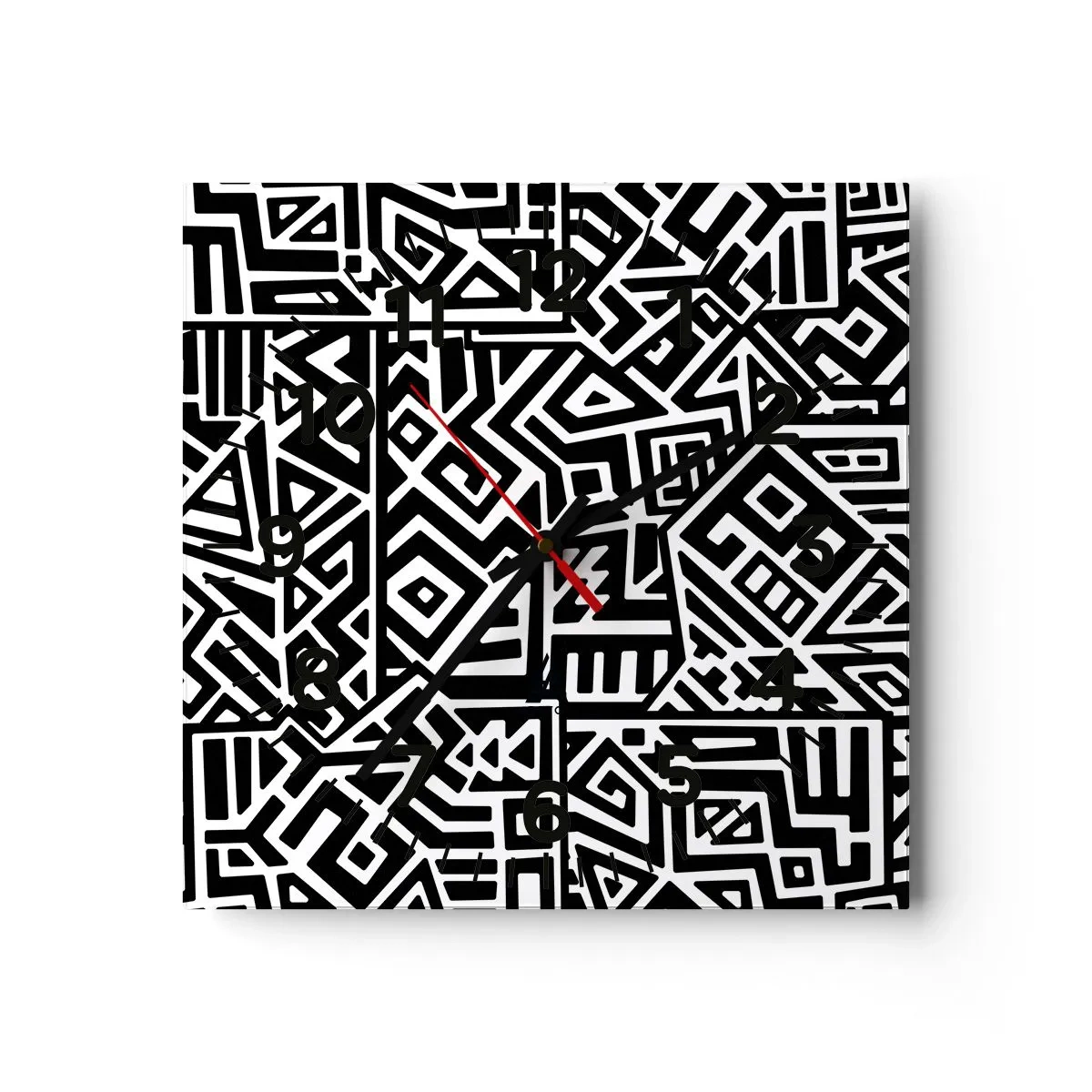 Väggklocka - Klocka på glas - Prekolumbisk komposition - 40x40 cm