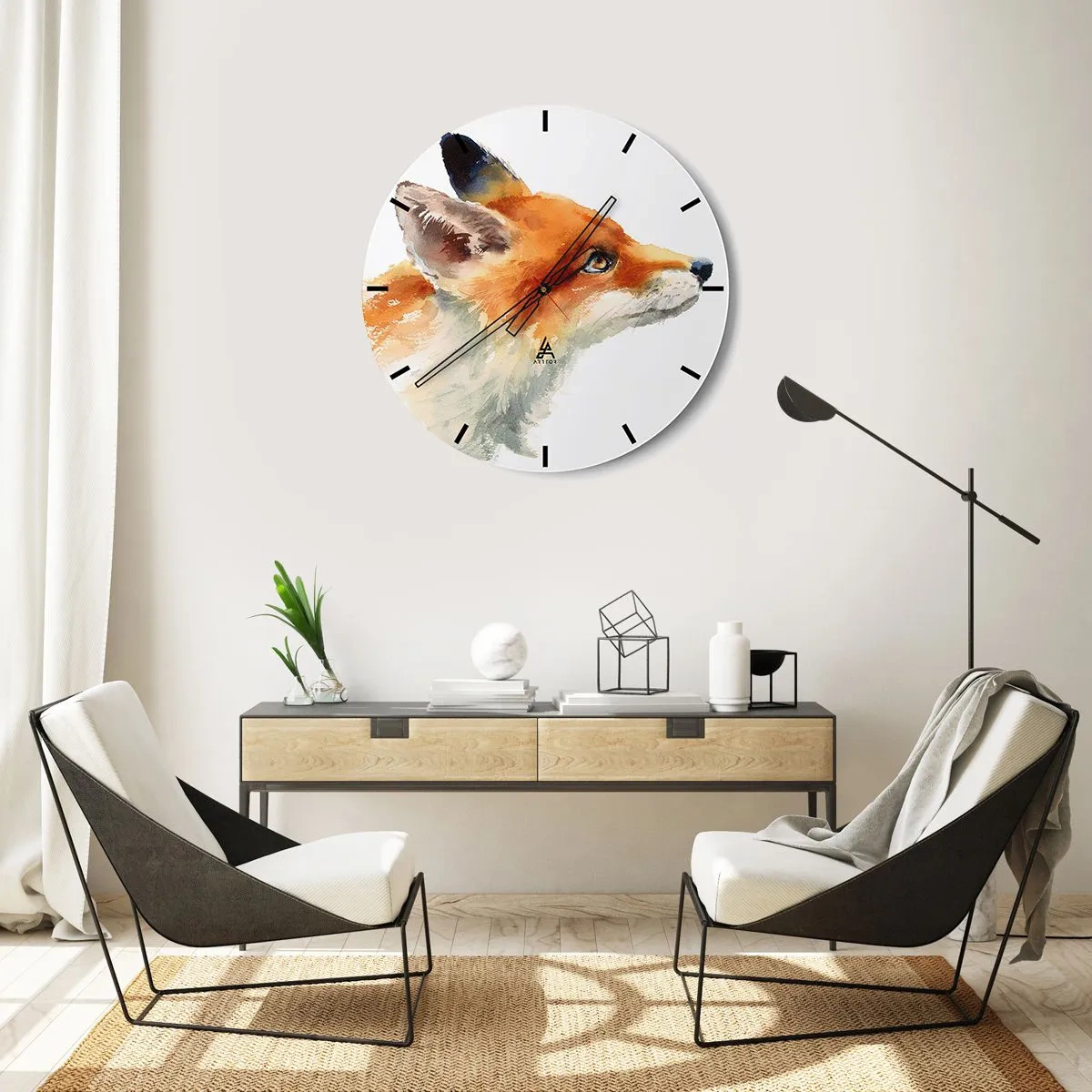 Väggklocka - Klocka på glas - Akvarellräv i intensiva färger - 30x30cm - Försiktighet skadar aldrig - Modern väggdekoration för vardagsrum, kök och sovrum ARTTOR
