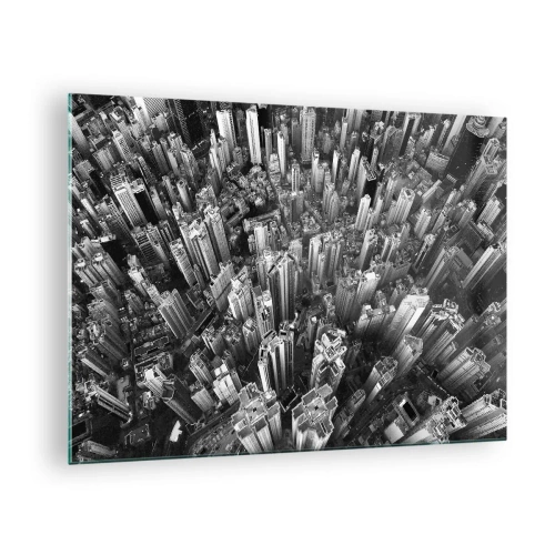 Glastavla - Bild på glas - Svartvitt fågelperspektiv över staden - 70x50cm - Hela tiden högre och högre - Modern väggdekoration för vardagsrum och sovrum ARTTOR