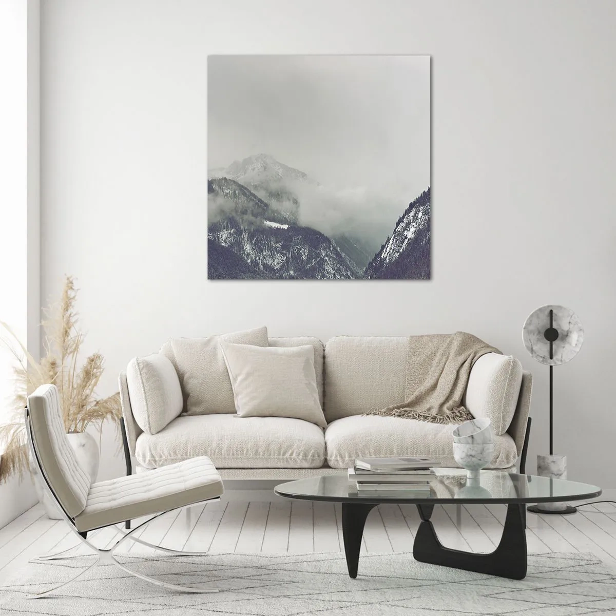 Glastavla - Bild på glas - Dimmig dal - 50x50 cm