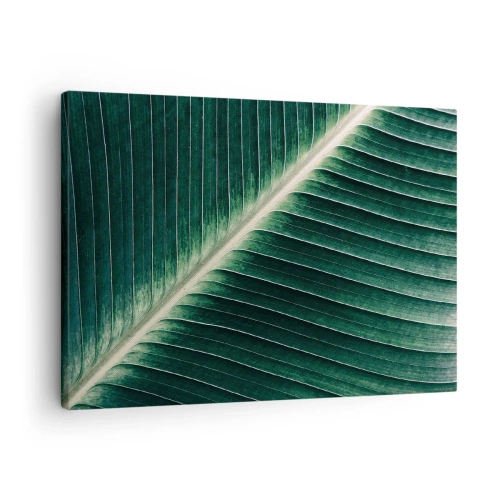 Canvastavla - Bild på duk - Närbild av strukturen hos ett grönt blad - 70x50cm - Naturens rytm - Modern väggdekoration för vardagsrum och sovrum ARTTOR