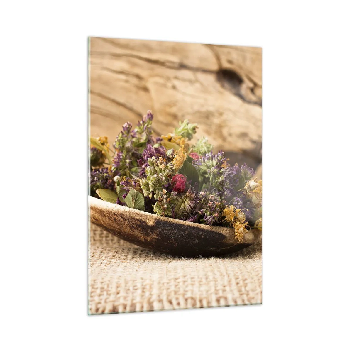 Glastavla - Bild på glas - Färgglada blommor och doftande örter - 50x70 cm