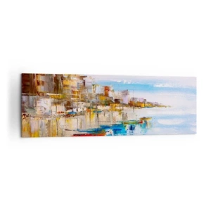 Canvastavla - Bild på duk - Flerfärgad urban hamn - 160x50 cm