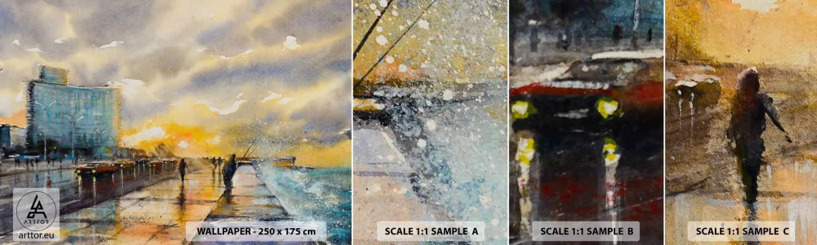 Provbit av självhäftande fototapet Deluxe Sticker - Livet på stranden - Landskap, Bit, Solnedgång - 100x30 cm