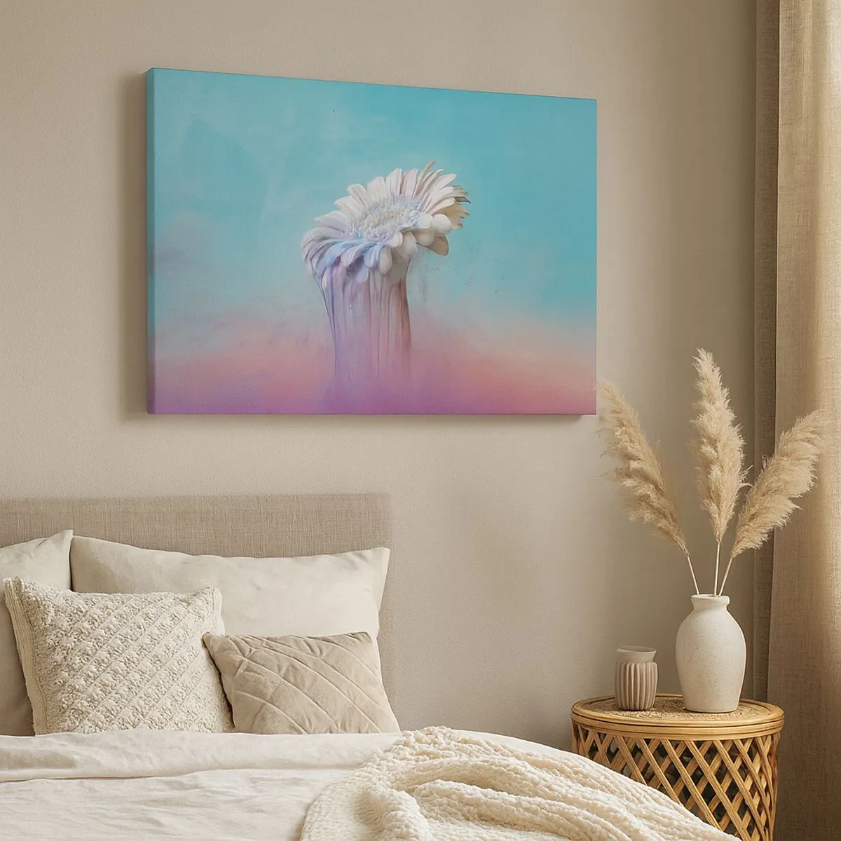 Canvastavla - Bild på duk - Pastellgerbera med suddig effekt - 70x50cm - Blommornas undervärld - Modern väggdekoration för vardagsrum och sovrum ARTTOR