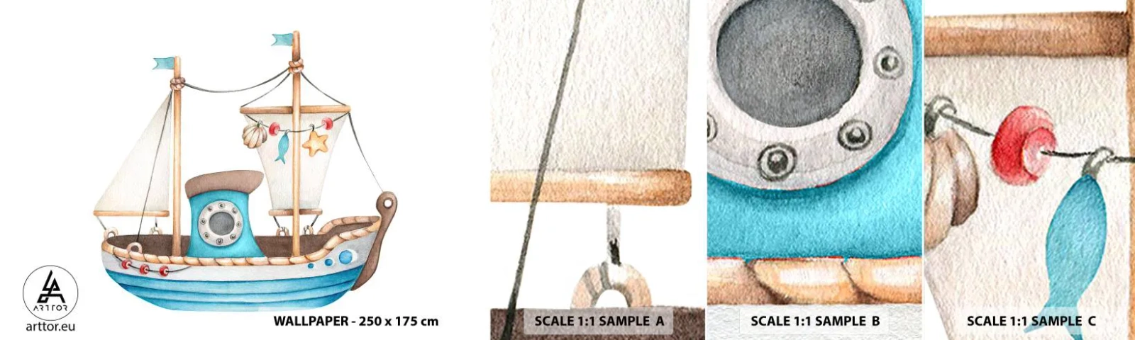 Provbit av självhäftande fototapet Deluxe Sticker - Ohoj, äventyret! - Fartyg, Barns, Nautisk - 100x30 cm