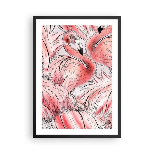 Affisch i svart ram - Ett subtilt flamingomönster i nyanser av rosa - 50x70cm - Fåglarnas corps de ballet - Modern väggdekoration för vardagsrum och sovrum ARTTOR