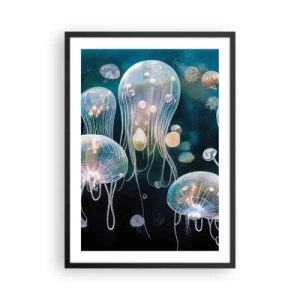Affisch i svart ram - Subtila maneter som flyter i havet - 50x70cm - Undervattenbal - Modern väggdekoration för vardagsrum och sovrum ARTTOR