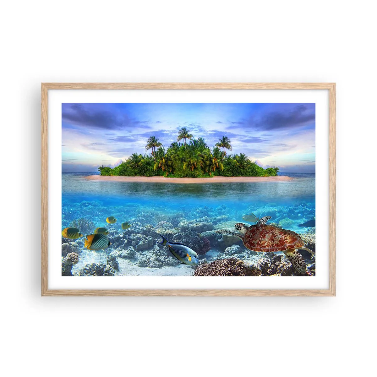 Affisch i ram av ljusek - Himmelska ön hälsar välkommen - 70x50 cm