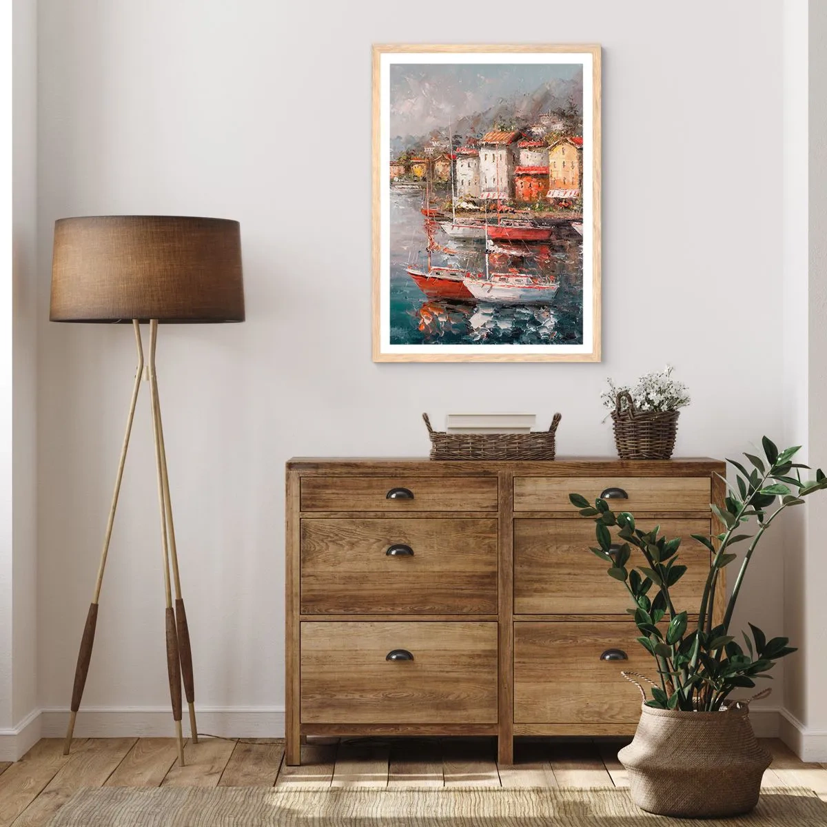 Affisch i ram av ljusek - Romantisk hamn - 61x91 cm