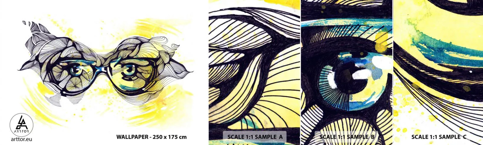 Fototapet Prov Standard Eco - Genom blåa glasögon - Abstraktion, Kvinnors glasögon, Kvinnliga ögon - 100x30 cm