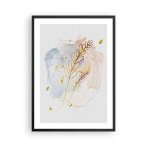 Affisch i svart ram - En delikat botanisk komposition med gulddetaljer - 50x70cm - En gyllene explosion - Modern väggdekoration för vardagsrum och sovrum ARTTOR