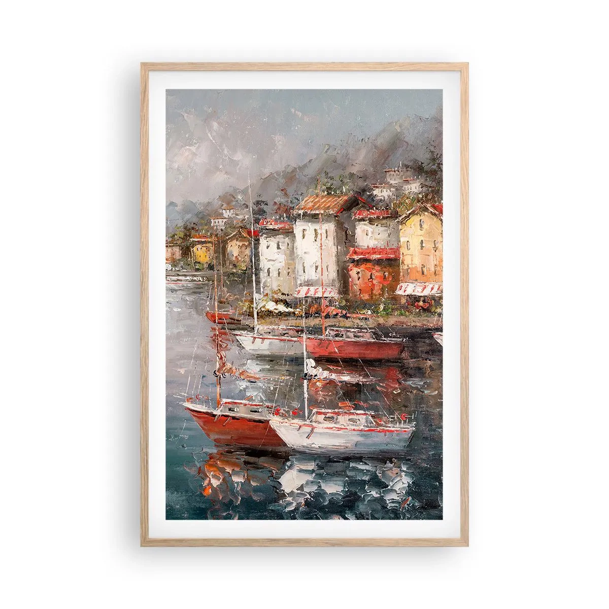 Affisch i ram av ljusek - Romantisk hamn - 61x91 cm