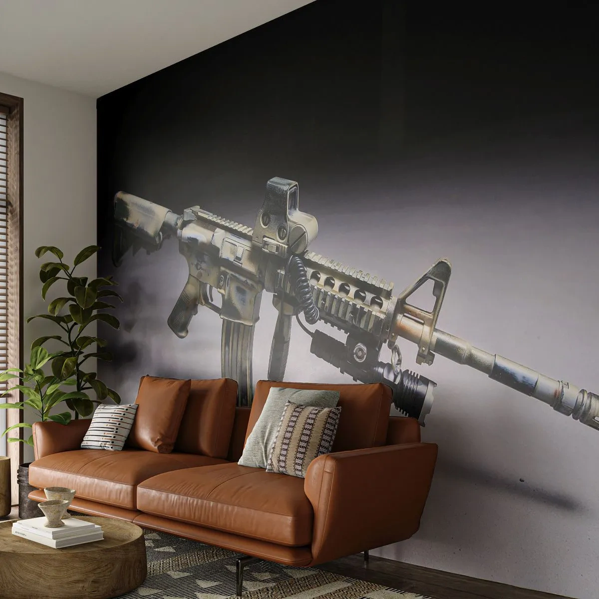 Fototapet Premium Sand - Alltid farlig - Militär, Gevär, Vapen - 100x70 cm
