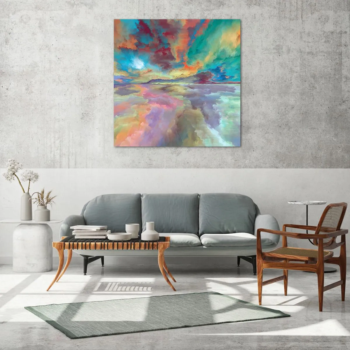 Glastavla - Bild på glas - Två himlar - 50x50 cm