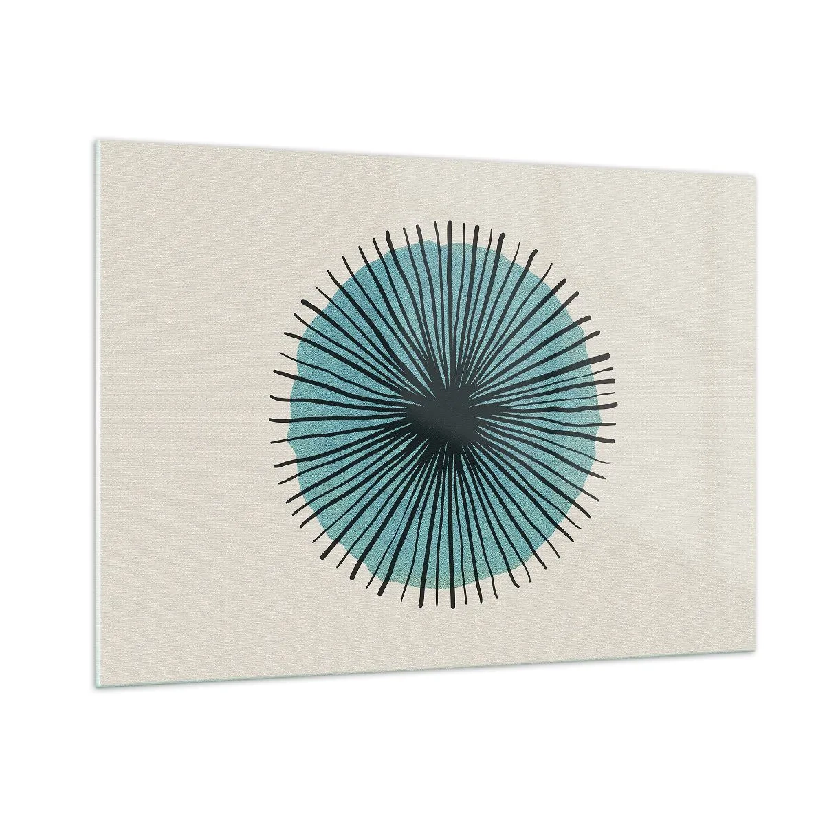 Glastavla - Bild på glas - Radier mot blått - 100x70 cm