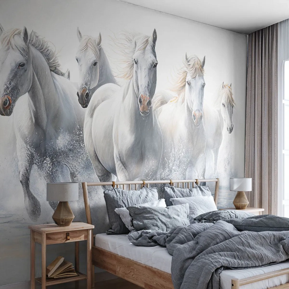 Fototapet Standard Eco - Vit magi - Hästar, Djur, Vattenfärg - 200x140 cm