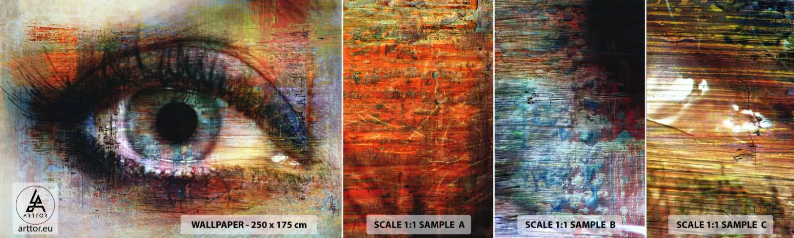 Provbit av självhäftande fototapet Deluxe Sticker - Man kan titta in i själen - Abstraktion, Öga, Bit - 100x30 cm