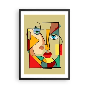 Affisch i svart ram - Ett kubistiskt porträtt i intensiva färger - 50x70cm - Ett matchande par - Modern väggdekoration för vardagsrum och sovrum ARTTOR