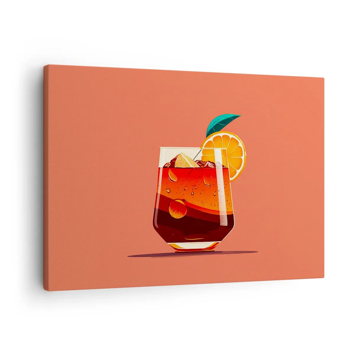 Canvastavla - Bild på duk - Ett glas dryck och en apelsinskiva på en orange bakgrund - 70x50cm - Sommarens förfriskning - Modern väggdekoration för vardagsrum och sovrum ARTTOR
