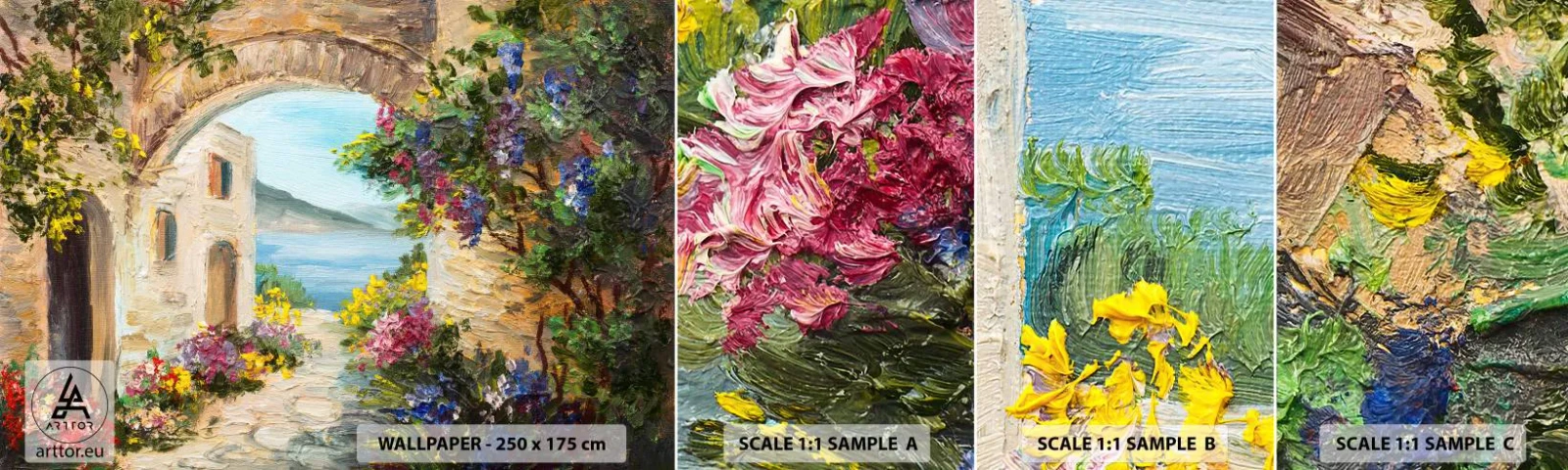 Fototapet Prov Standard Eco - Kustprovinsens charm - Arkitektur, Grekland, Blommor - 100x30 cm