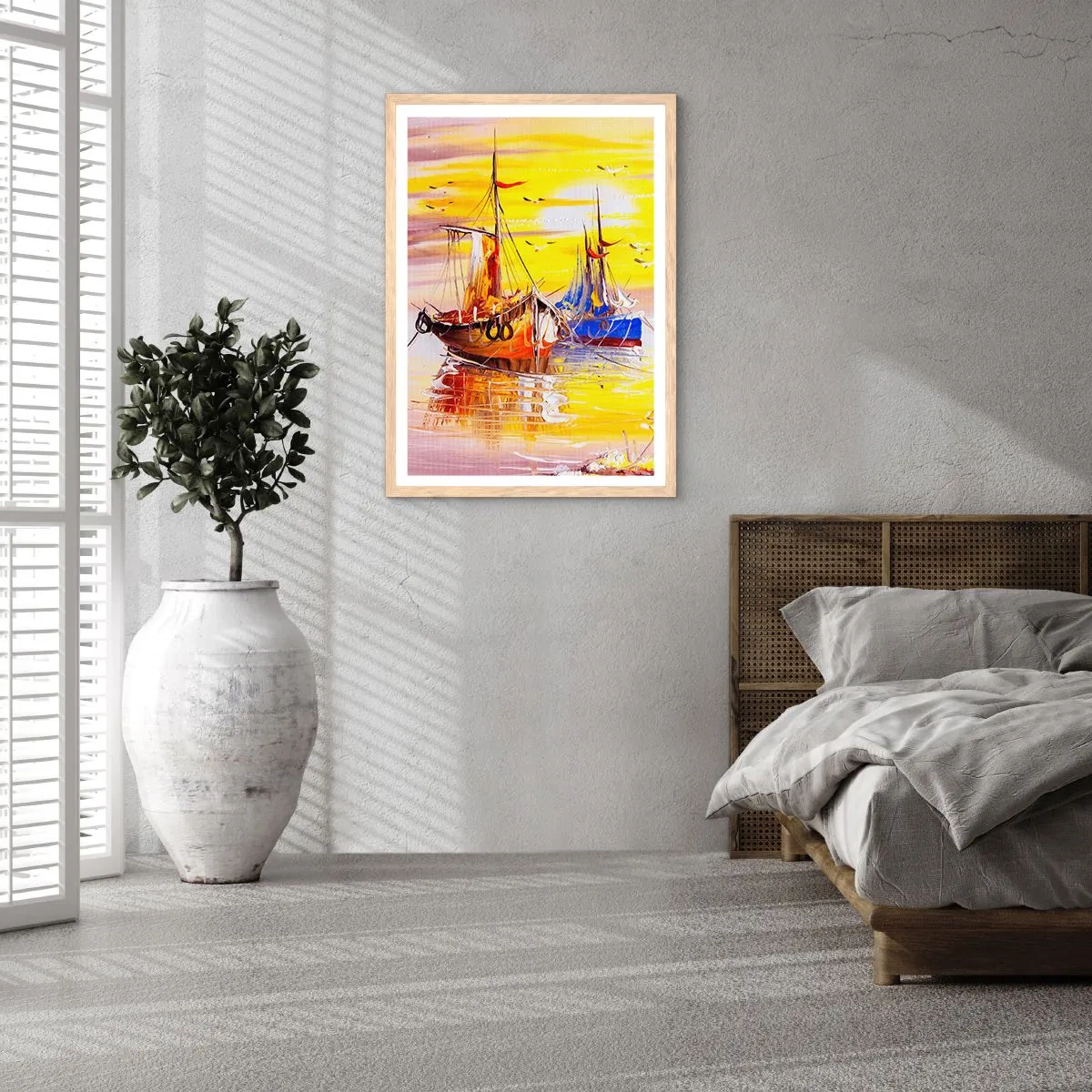 Affisch i ram av ljusek - Välförtjänt vila i hamnen - 70x100 cm
