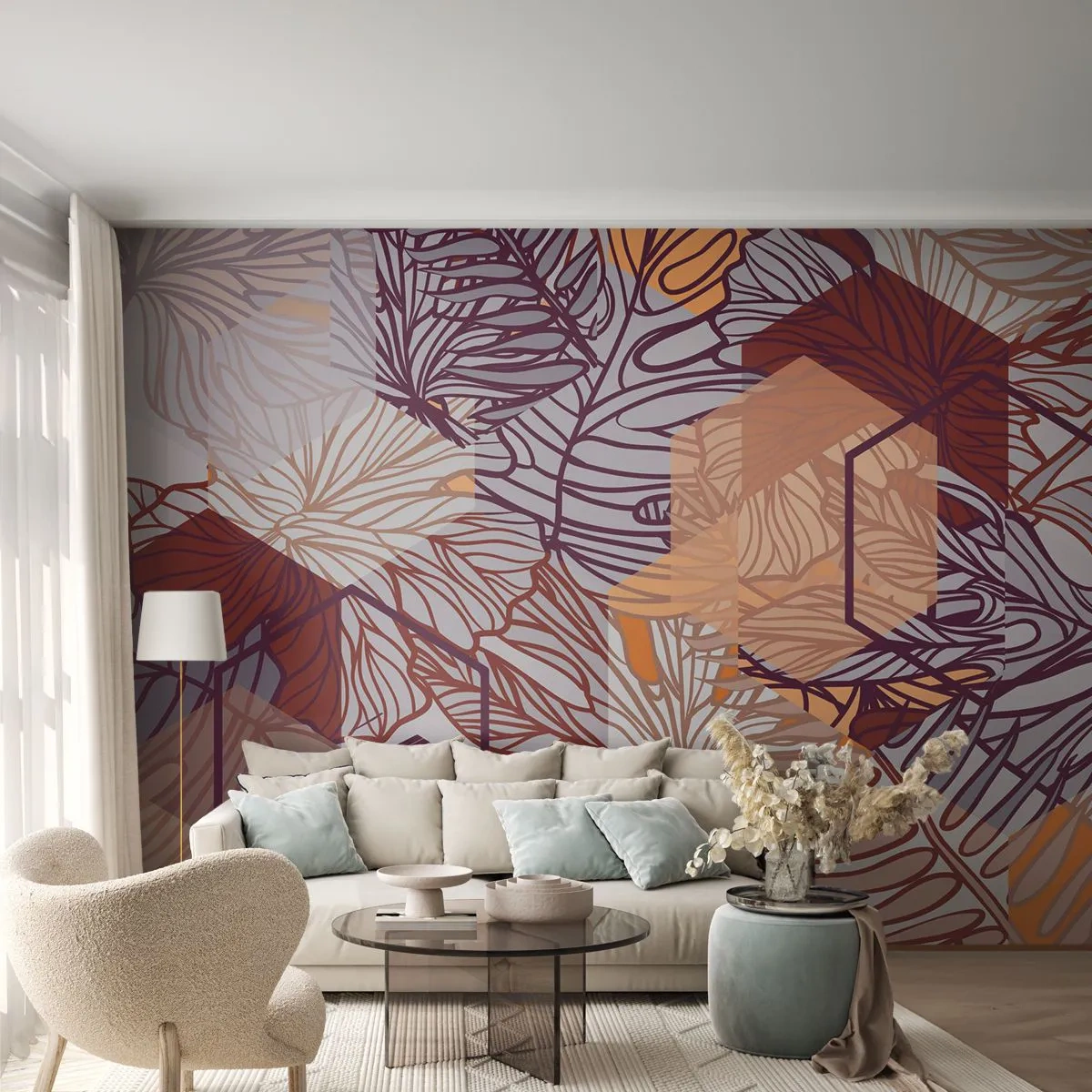 Självhäftande Fototapet Deluxe Sticker - Ett möjligt förhållande mellan geometrin och naturen - Abstraktion, Grafik, Löv - 250x175 cm