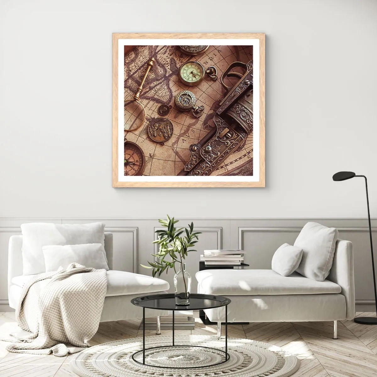 Affisch i ram av ljusek - Äventyret kallar - 30x30 cm