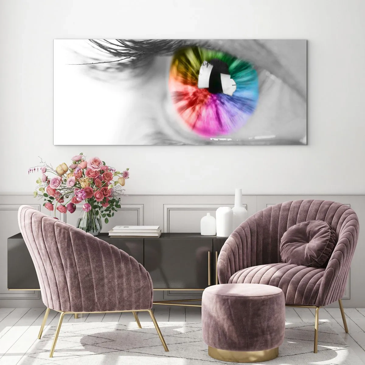Glastavla - Bild på glas - Se färgglatt på världen - 90x30 cm