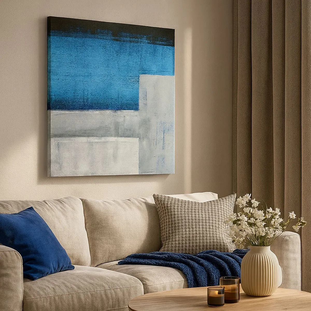 Canvastavla - Bild på duk - Poetisk komposition av grått och blått - 30x30 cm