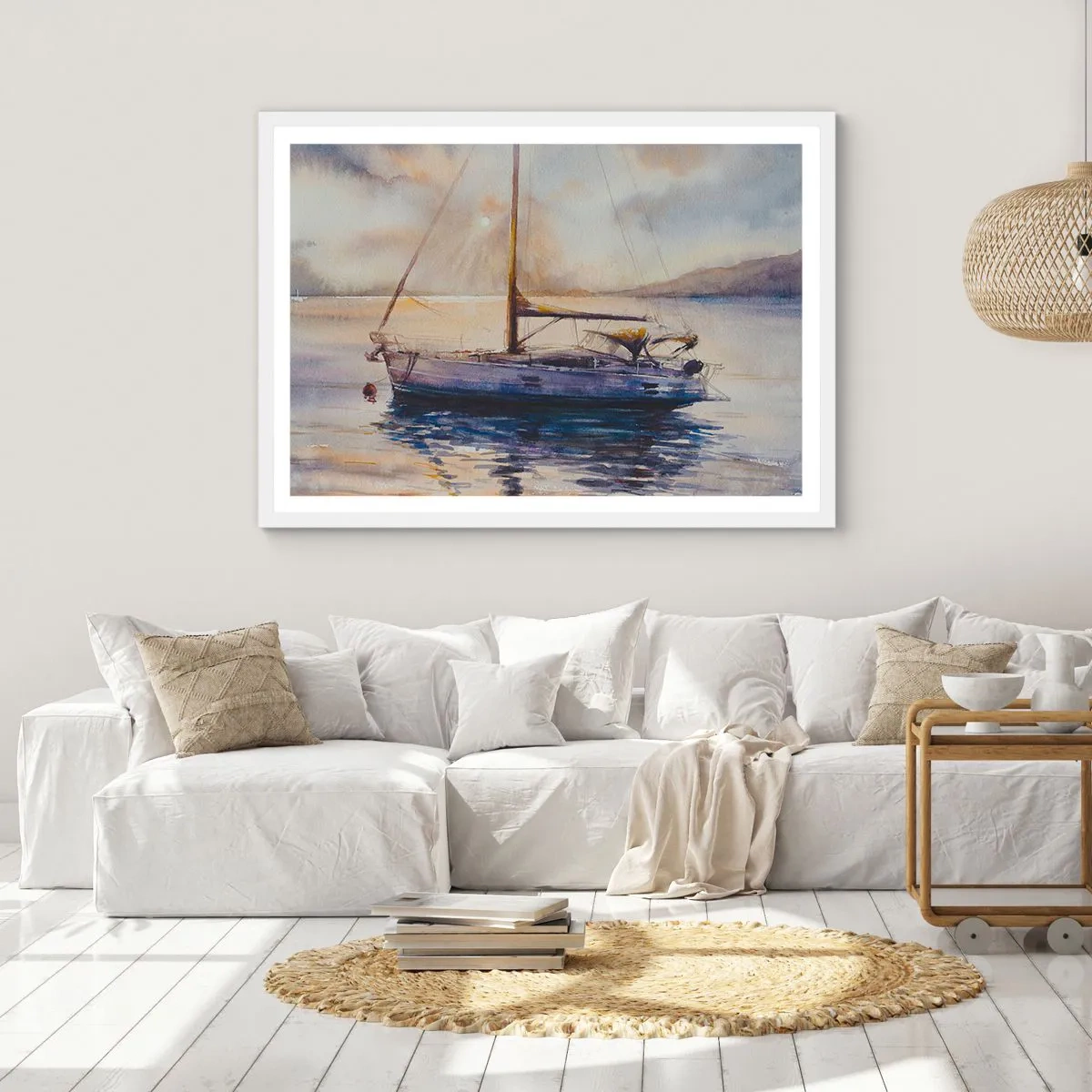 Affisch i vit ram - Kväll i viken - 70x50 cm