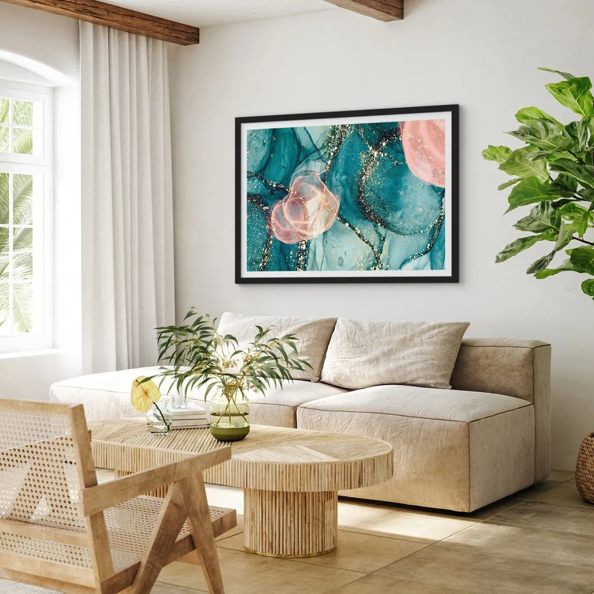 Affisch i svart ram - Sidenblå, tyllrosa - 91x61 cm