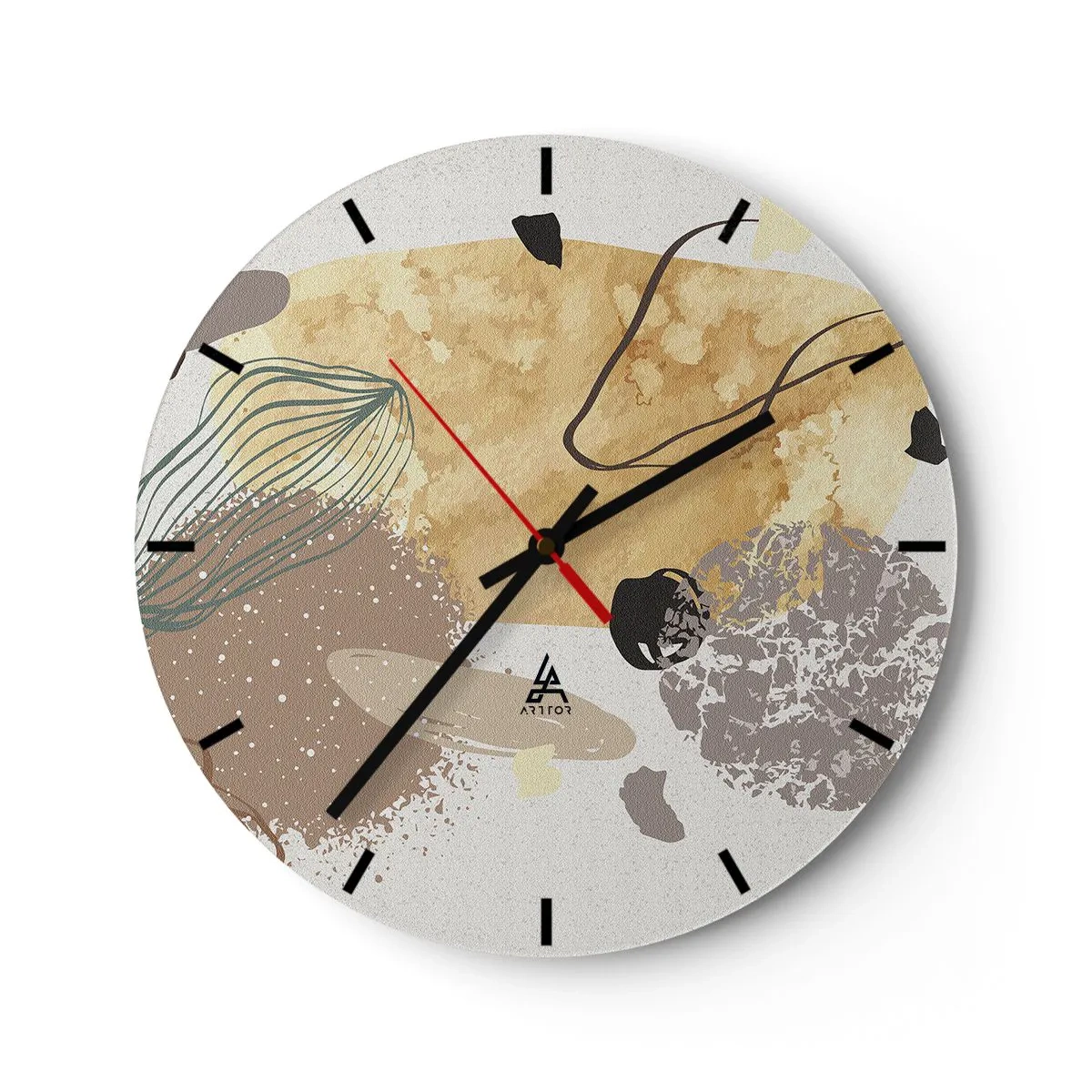 Väggklocka - Klocka på glas - Konstnärlig abstraktion i beige och bruna toner - 30x30cm - Olika former - Modern väggdekoration för vardagsrum, kök och sovrum ARTTOR