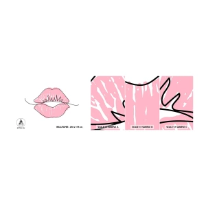 Fototapet Prov Standard Eco - Redo att kyssas? - Grafik, Rosa läppar, Bit - 100x30 cm