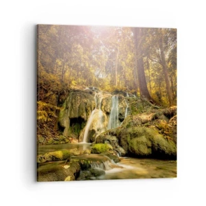 Canvastavla - Bild på duk - Skogkaskad i grönt - 70x70 cm