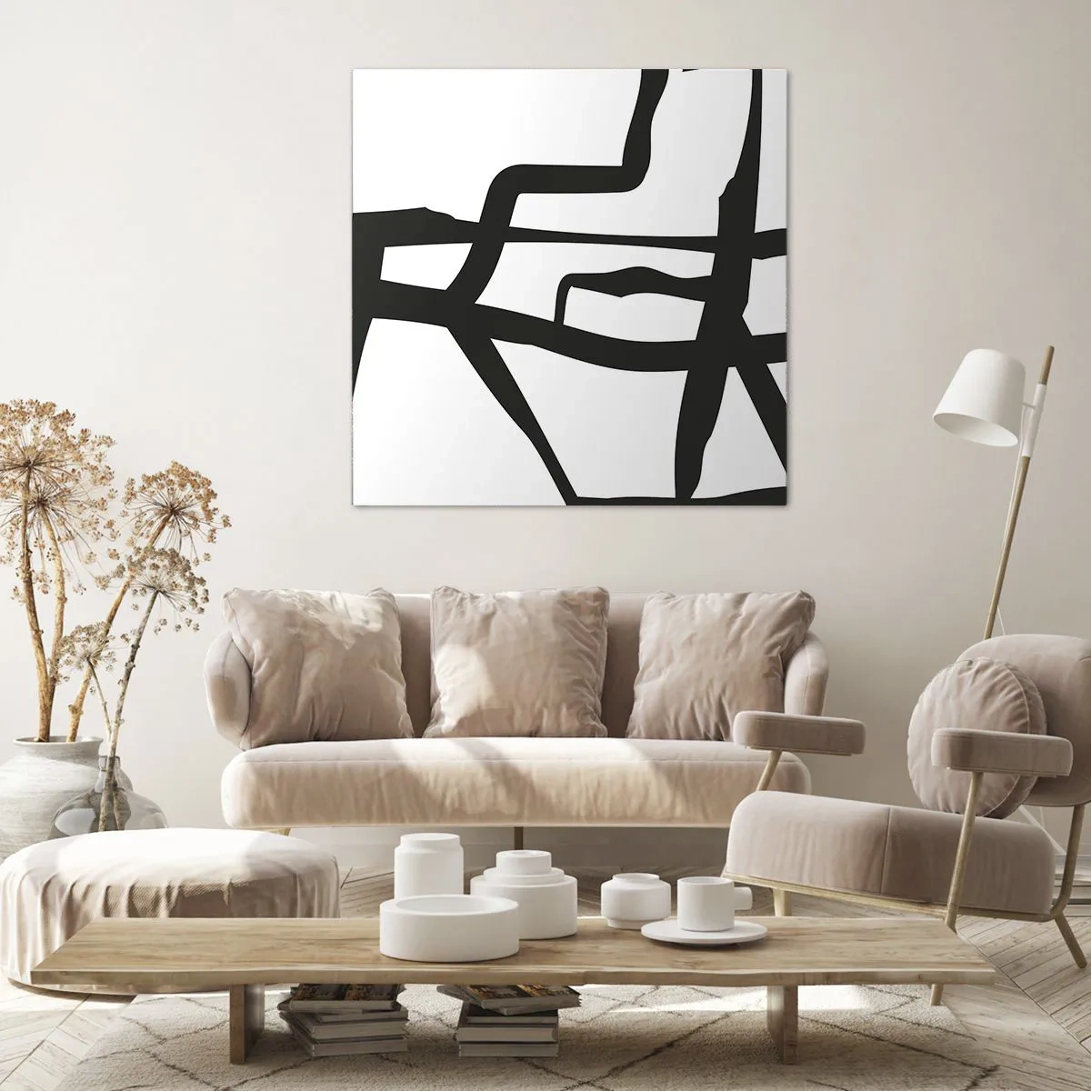 Canvastavla - Bild på duk - Svartvit konstruktion - 30x30 cm